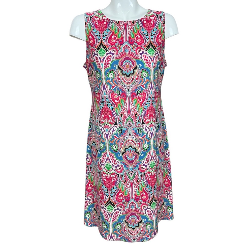 Tommy Hilfiger Pink Multi Color Paisley Poly Spandex Blend Dress Size 10 - Picture 2 of 10